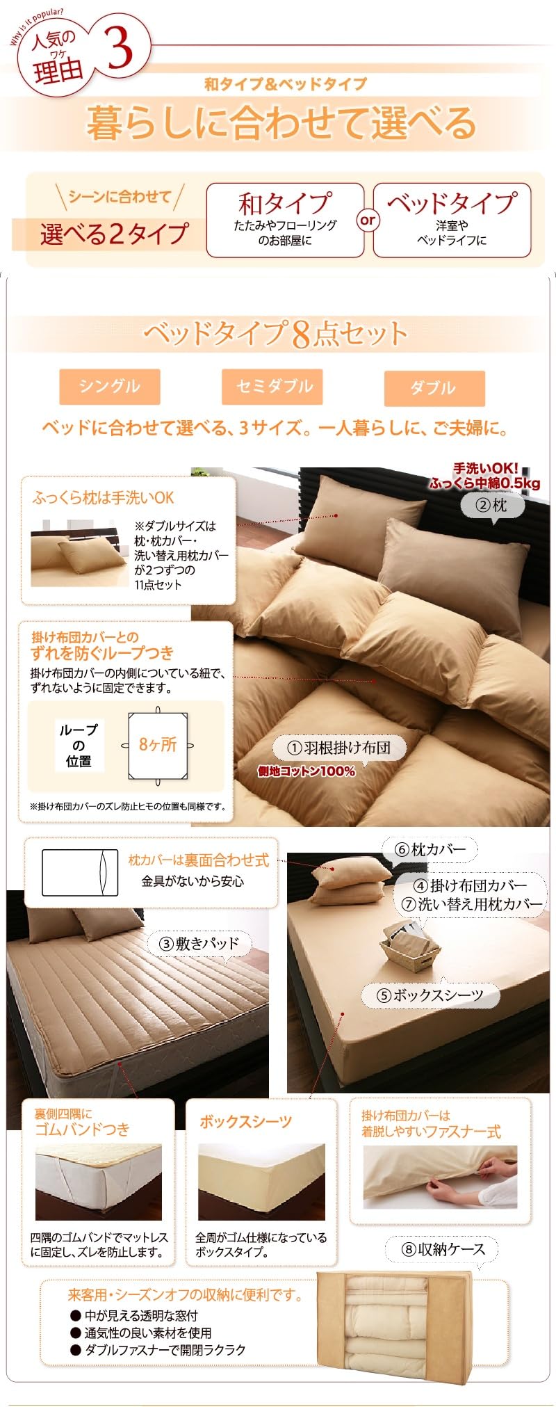 Amazon｜スモールフェザー使用 羽毛布団8点セット オールシーズン用